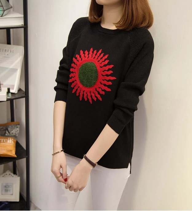 

CHUNLI Large size Women Casual O-Neck Pullover Spring Autumn Winter Female Sweater Plus Size Fashion Floral Embroidery sweater