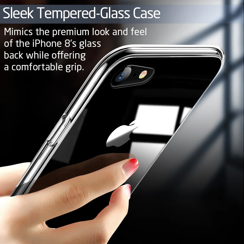 Чехол ESR 9H из твердого закаленного стекла для iPhone 8, 7 Plus, чехол для телефона, чехол s, жесткая подставка из поликарбоната+ мягкая рамка из ТПУ для iPhone 7, 8, стеклянный чехол