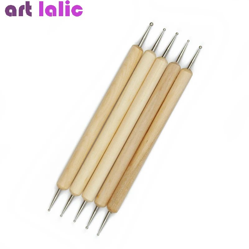 Dual-End Wooden Dotting Pen Marbleizing Tool Set Manicure Painting Kit Nail Design 5Pcs nail art tools nail art pen