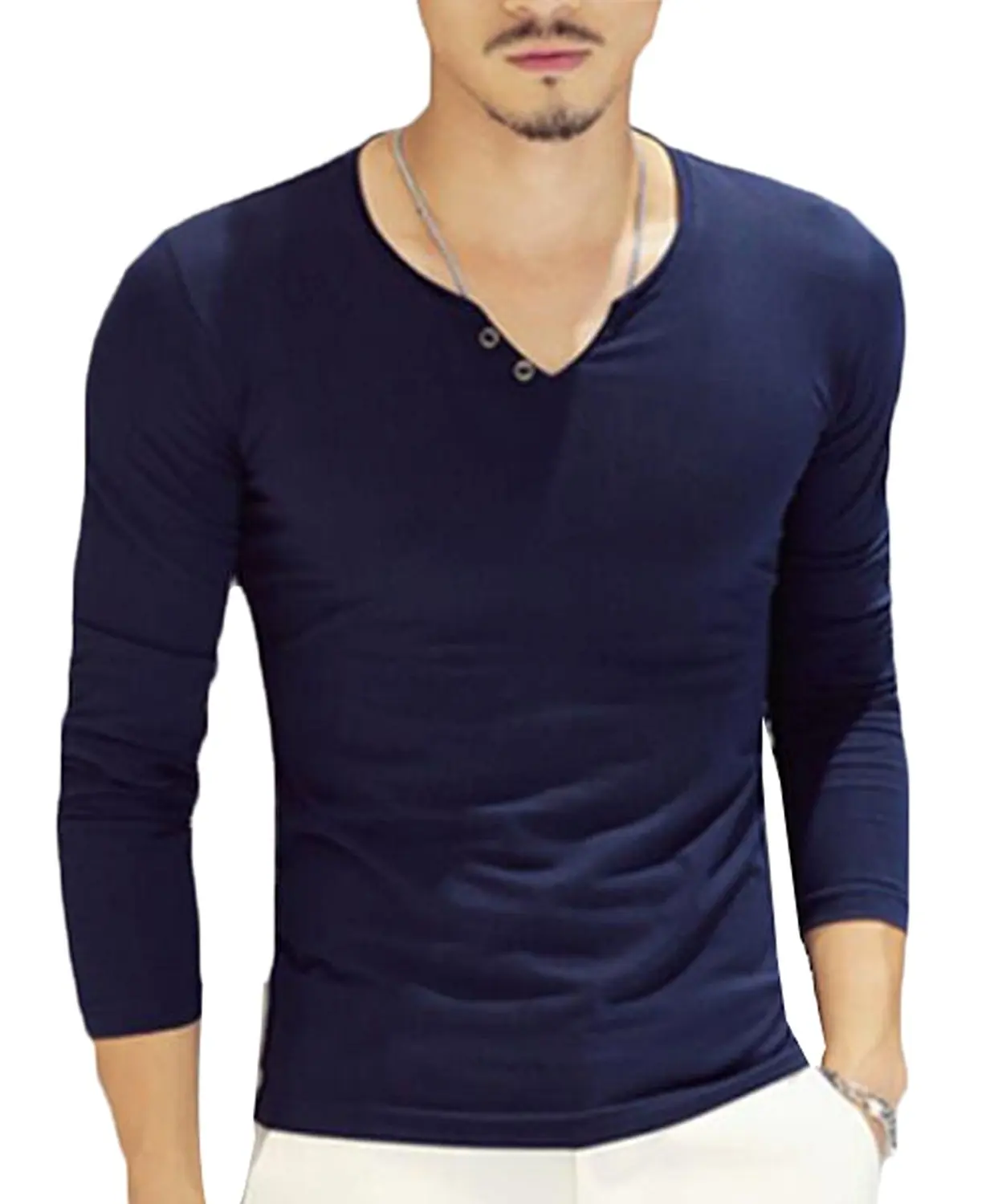 YLnini Men's Henley Shirt Slim Fit Button Cotton Shirts-in