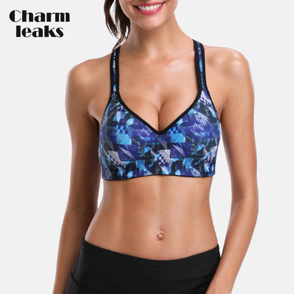 Charmleaks Women Medium Impact Sports Bra Floral Print Backcross Yoga Bra Padded Outdoor Running