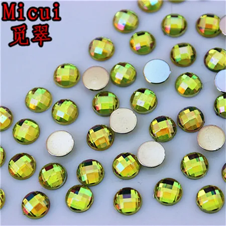 Micui 6/8mm Crystal AB Round Acrylic Nail Rhinestones Flatback Glue On Non Hotfix Stones Appliques For Craft DIY Nail Art MC341 - Цвет: Lemon yellow AB