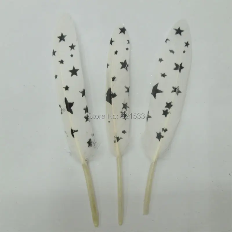 

100pcs/lot-Black Five-point Star Painted White Duck Cocottes feathers,Bridal Feathers for head dress,jewelry making/10-15cm long