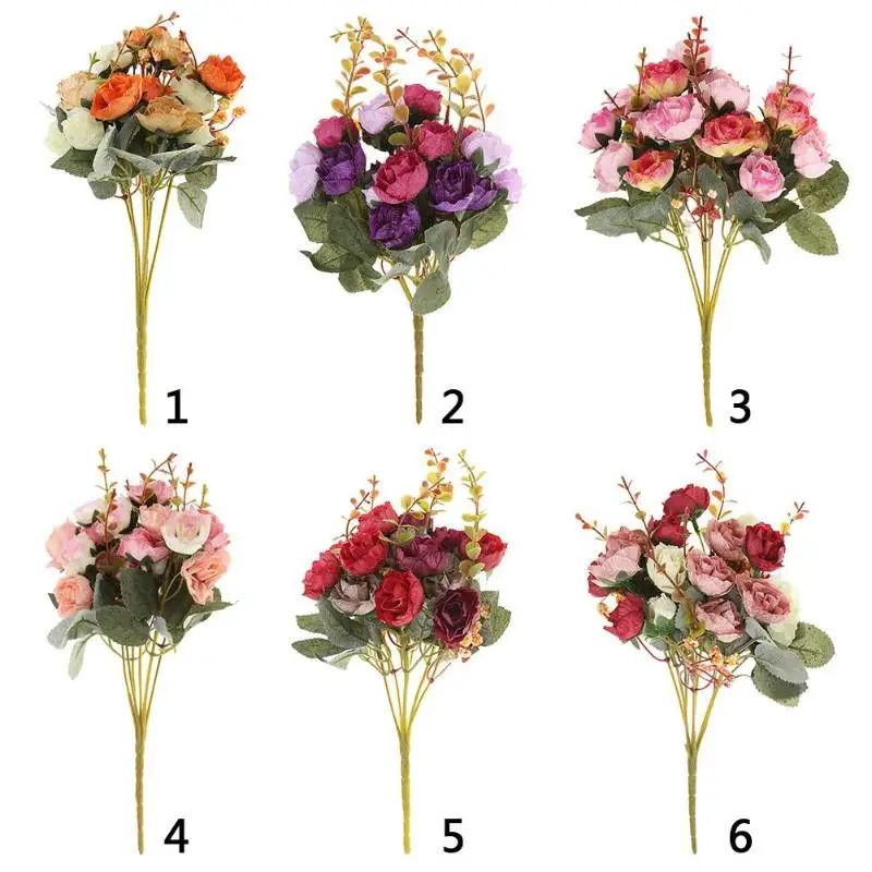 Nuevos 21 cabezas/ramo de seda Rosa estilo europeo ramo de flores artificiales flores falsas decoración de fiesta de boda para el hogar de alta calidad