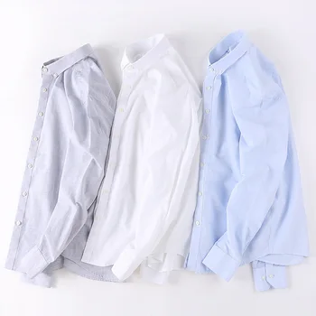

2019 spring tide render solid color cotton and linen shirts men long sleeve cultivate one's morality leisure shirt