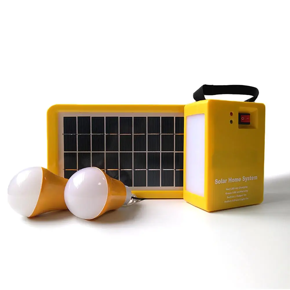 

3W 9V Solar Outdoor LED Garden Lights Small Power Generating System 2 LED Light Bulbs 2-level Brightness Dimming Camping Lights