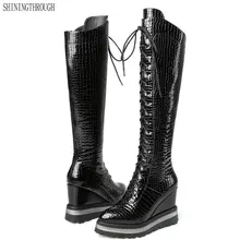 Высококачественные женские теплые ботинки из натуральной кожи на высоком каблуке; сезон осень-зима; женские высокие сапоги на платформе