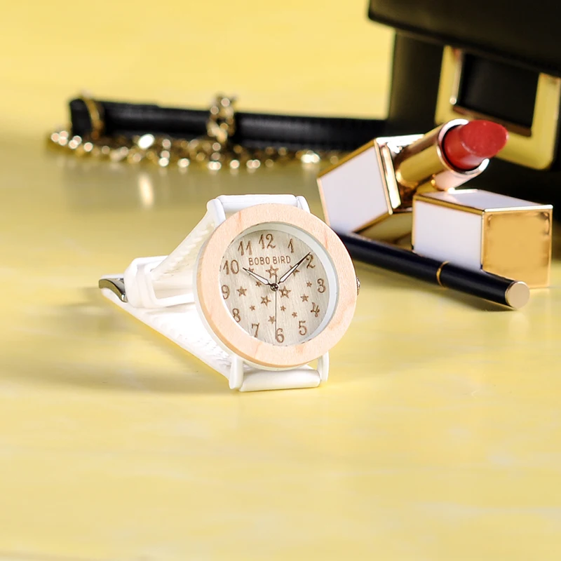 BOBO BIRD Новое поступление Лидирующий бренд дизайн деревянные часы для женщин силиконовый ремешок женские наручные часы кварцевые часы в подарочной коробке