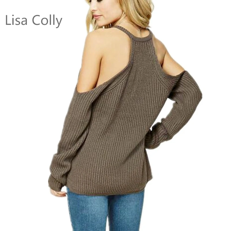

2017 New V-Neck long sleeves shoulder knitted Sweater women Autumn winter Casual pullover female Sweaters