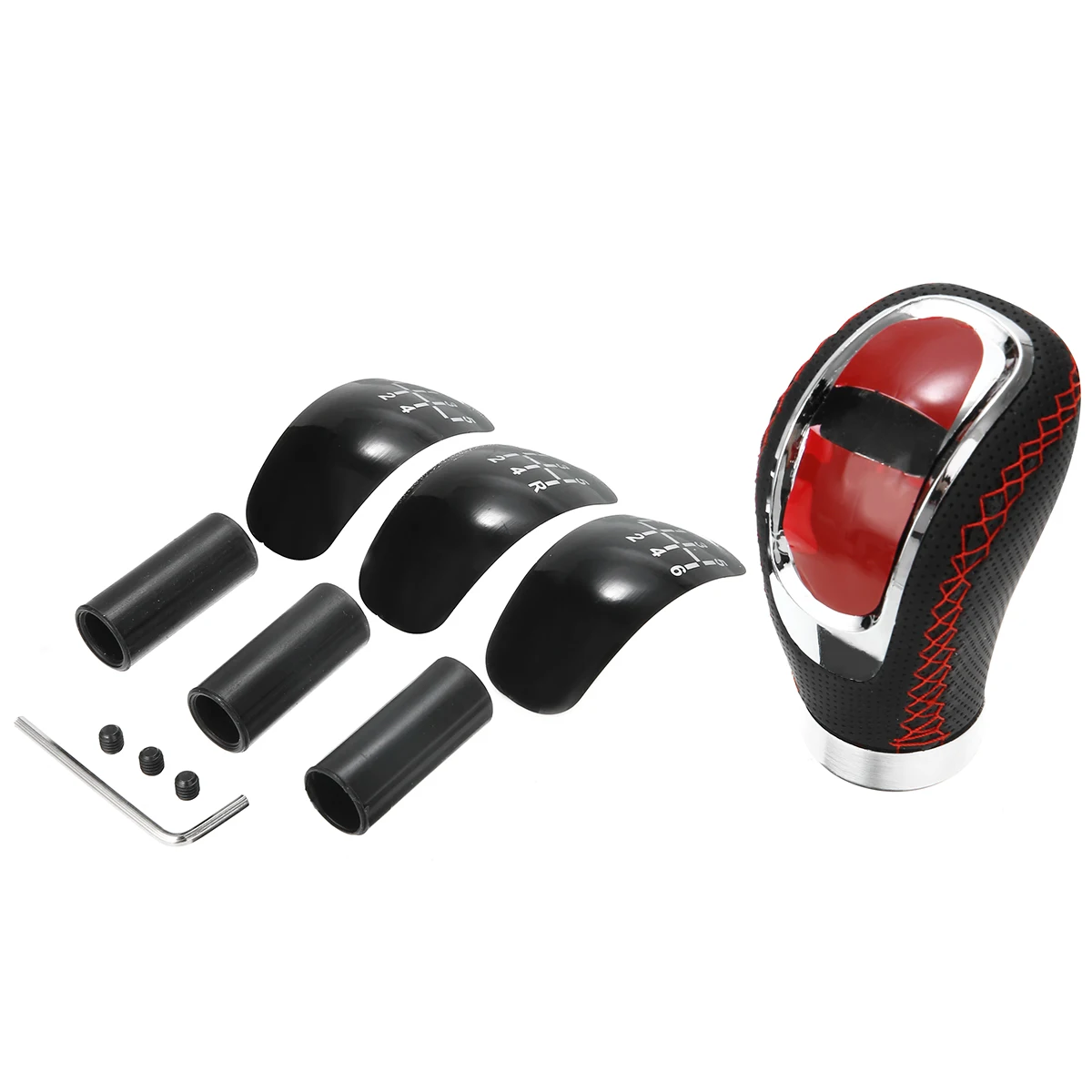 5 6 Speed Genuine PU Leather Gearshift Universal Replacement Manual Car Gear Stick Shift Knob Set 96x50mm