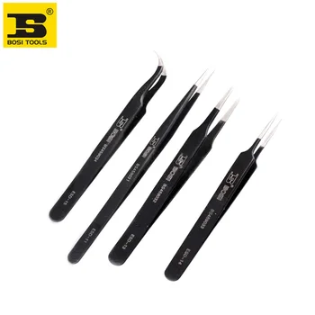 

4PC Anti-static anti-magnetic Stainless Steel Tweezers Set,bended pointed flat types