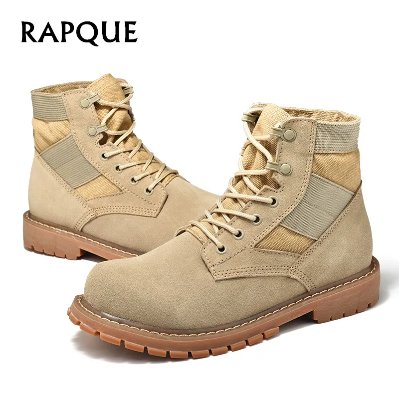 

Combat boots men casual shoes swede leather snow Outdoor boots Ankle adult antiskid durabrasion rubber boot canvas 37-47 RAPQUE