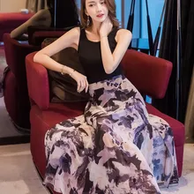 Повседневная богемная печать тонкая высокая талия шифоновая юбка с цветочным принтом летняя пляжная юбка Женская Сторона Сплит вилка длинная юбка Свободная