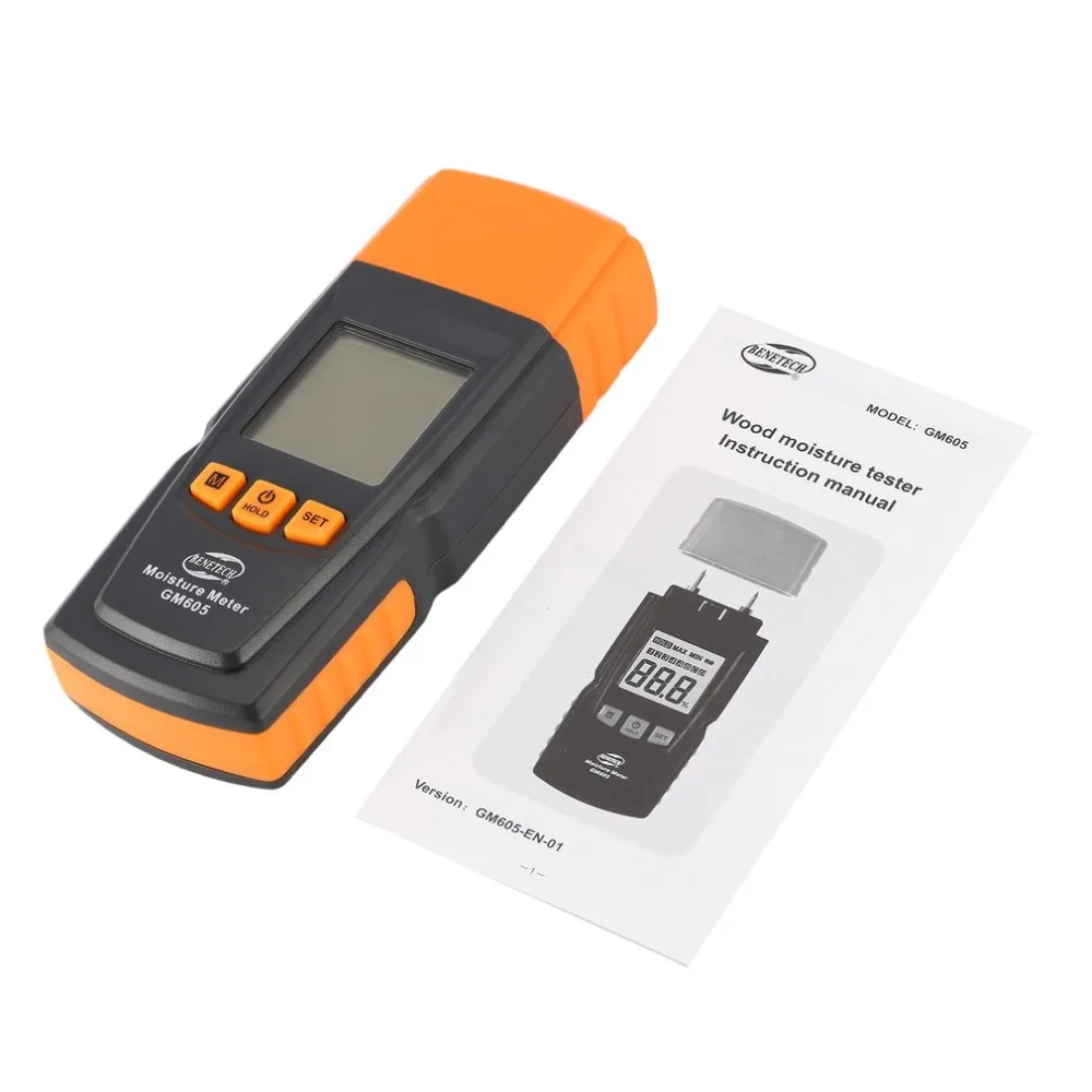 

GM605 Digital LCD Display Wood Moisture Meter Humidity Tester Timber Paper Tree Damp Detector 2 Pins Hygrometer