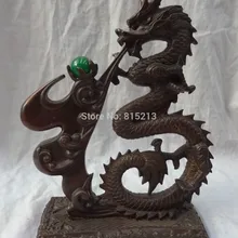 Bi0011602 1" Китай Чистая Бронзовый HanZi Фу Богатство Миф Fly Dragon Глава Шарик Статуя