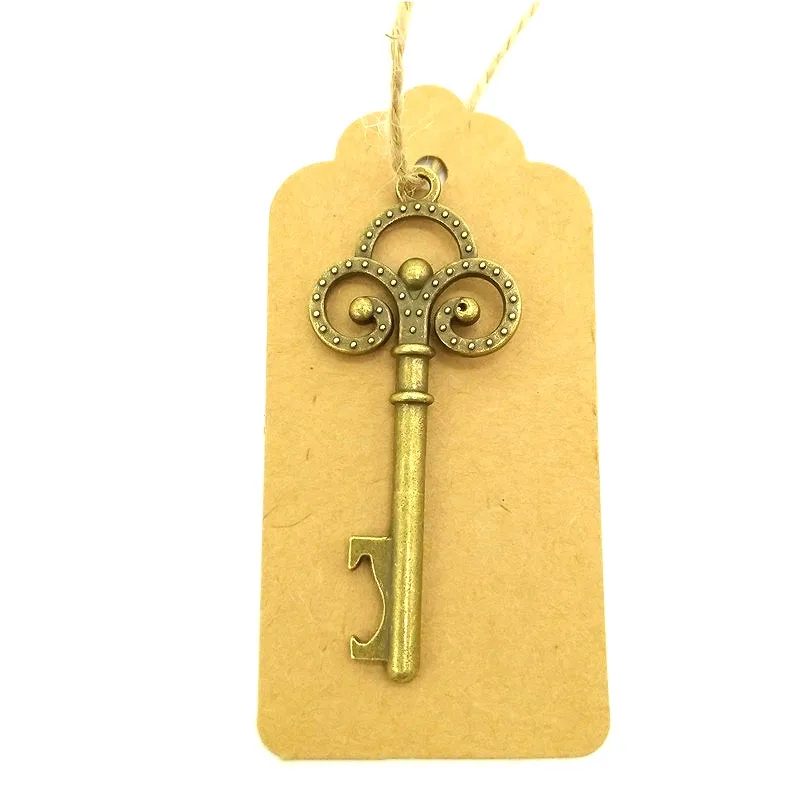 

50 Pcs/Lot Bronze Key Bottle Opener DIY Skeleton Wine Opener with Escort Tag Card Rustic Wedding Party Favor Souvenir Gifts