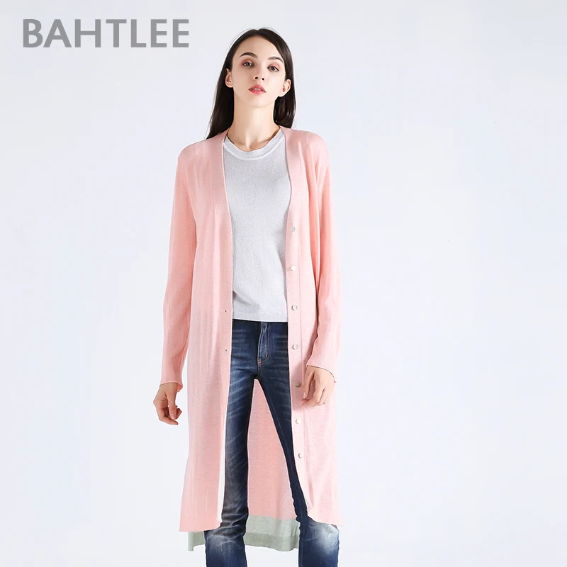 BAHTLEE spring Women's tencel Coat Knitted long Cardigan sweater anti ultraviolet v neck Long 