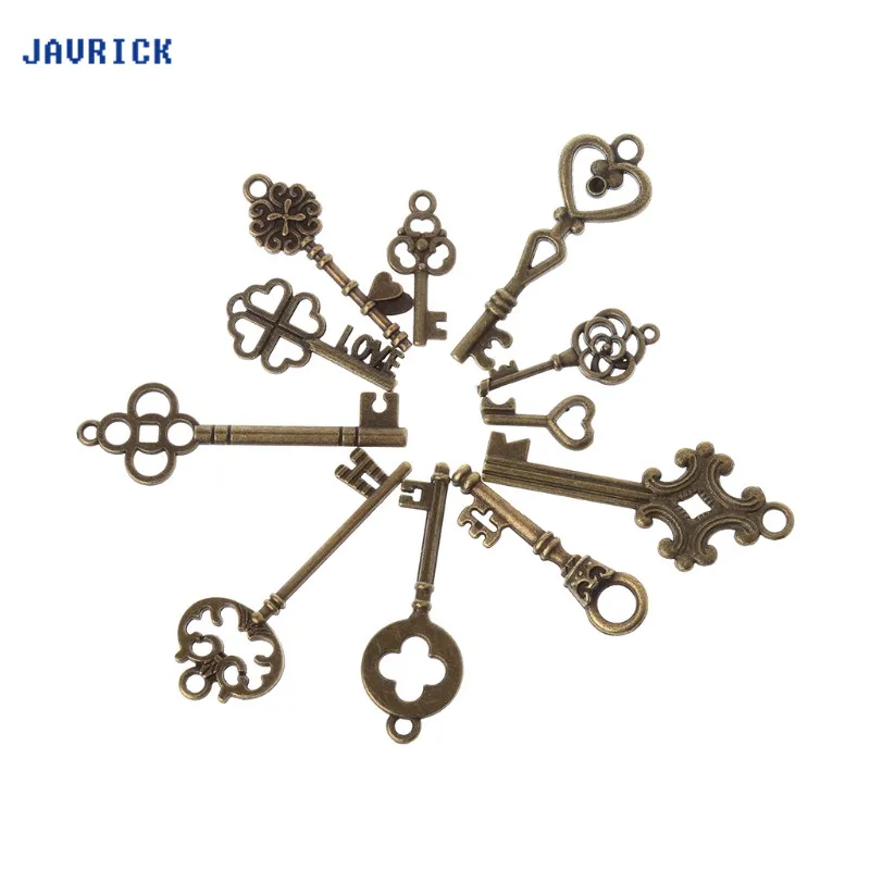

JAVRICK 11 Pcs Antique Old Look Skeleton Key Pendant Heart Bow Lock Steampunk