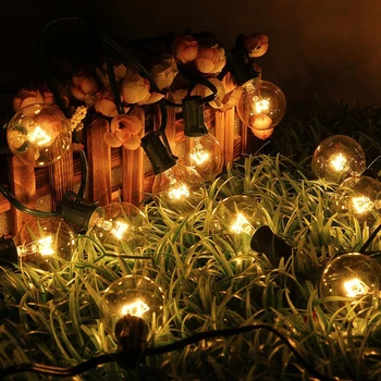 

Party String Lights with 25 G40 Bulbs - String decoration lights, Outdoor globe String Lights, Garden lights string set, Black
