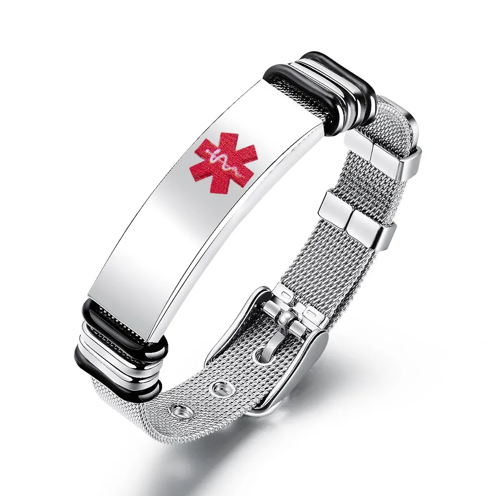 Top Quality Trendy Stainless Steel Silica Gel Silver Color Men's Bracelet Bangle International Rescue Sign Decorating Jewelry |