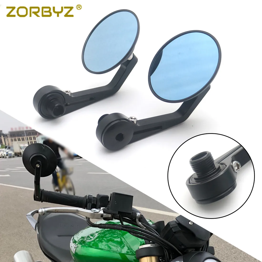 

ZORBYZ Motorcycle Aluminium Round Handlebar End Side Thread Inside Mount Mirrors For Benelli Leoncino 500 502c 752s BN600 BN300