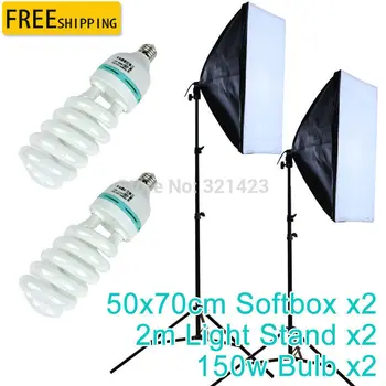 

Photo Studio 50*70CM Softbos 2Pcs Photographic Lighting Diffuser with Tripod Bulb Lamps for Youtube Video Phone Photo