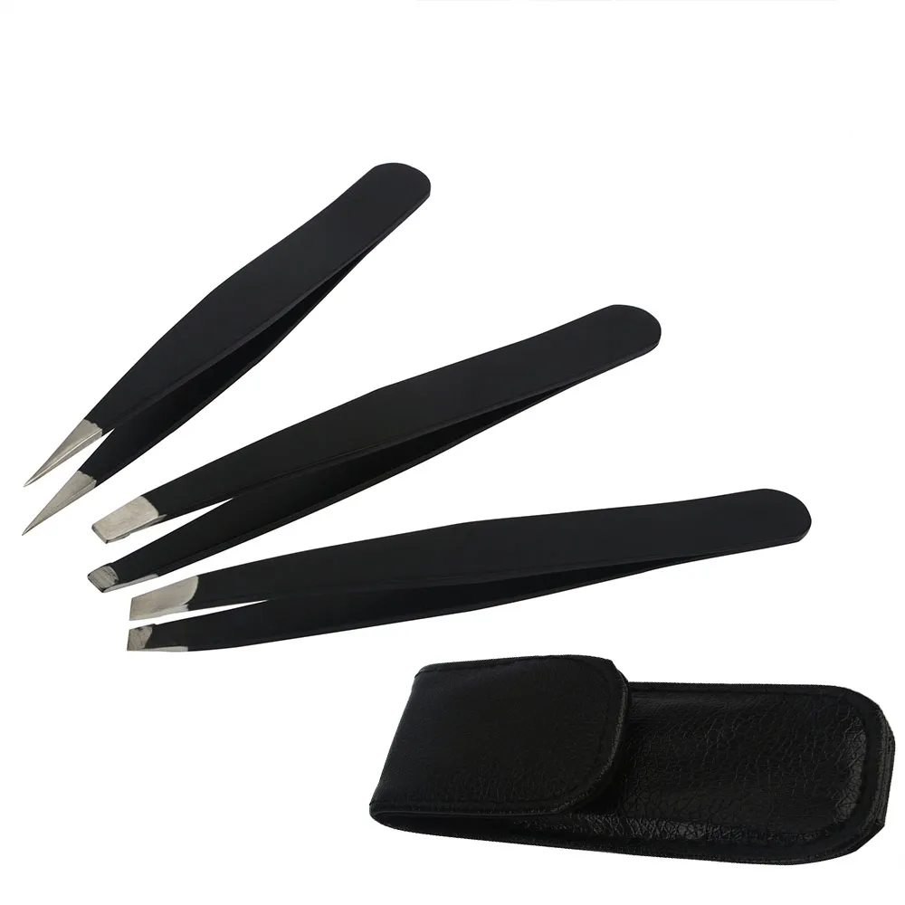 

3pcs Slant Tweezers Best Stainless Steel Eyebrow Tweezers Tip Point Flat Set Ultra Strong Grip Precision Face Nose Hair Removal