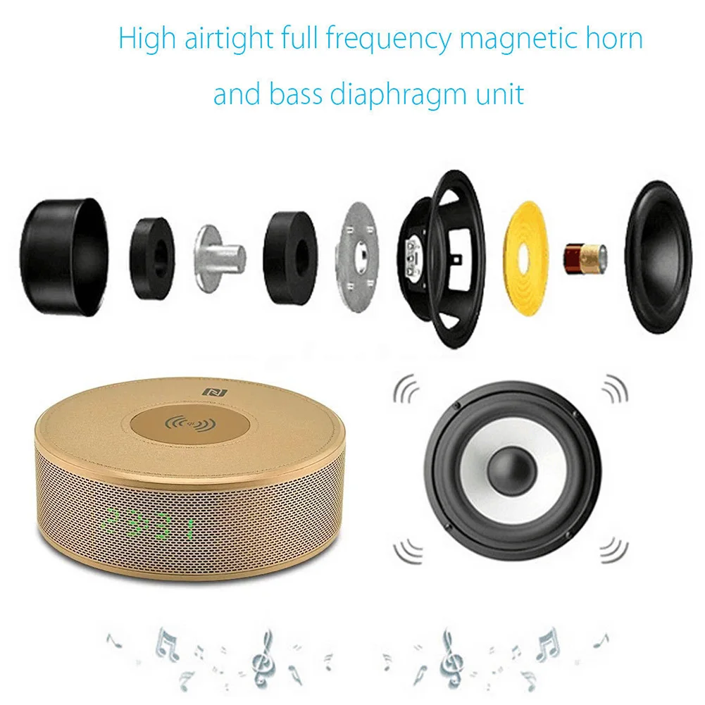 

Gift Portable Power Bank Music Player Dual NFC Wireless Stereo Qi Multifunction Bluetooth Speaker Useful Alarm Clock Outdoor