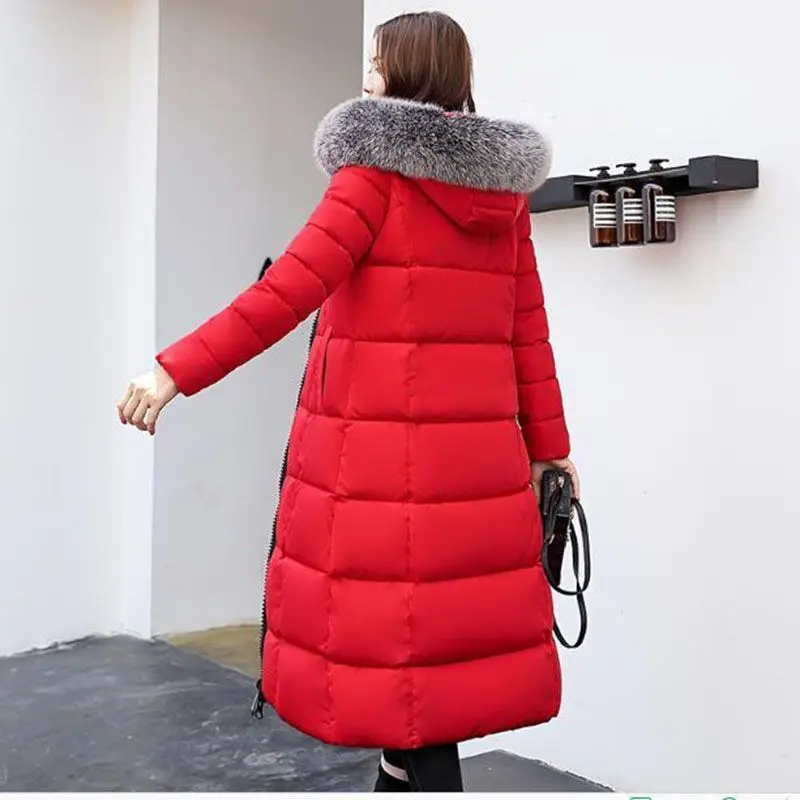 Fourrure gris Bas noir Parkas Coton Ac871 Vestes Chaud 2018 Long Nouveau Femelle rouge Épais Plus Taille Beige Manteau Capuchon 3xl Bleu marine À De Manteaux Col Le Rouge D'hiver Femmes Vers corail La S0FpqWO