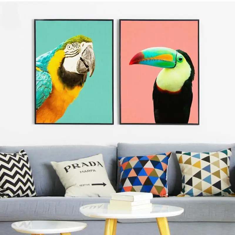SPLSPL Modern Tropical Bird Wall Art Picture Parrot Animal Canvas Print