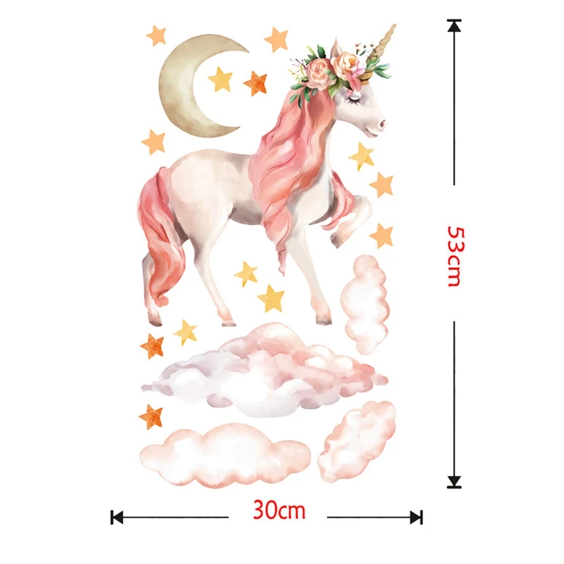 Волшебный Единорог цветные настенные наклейки Животные лошадь настенные наклейки со звездами для детей девочек комнаты Diy плакат на стену домашний декор