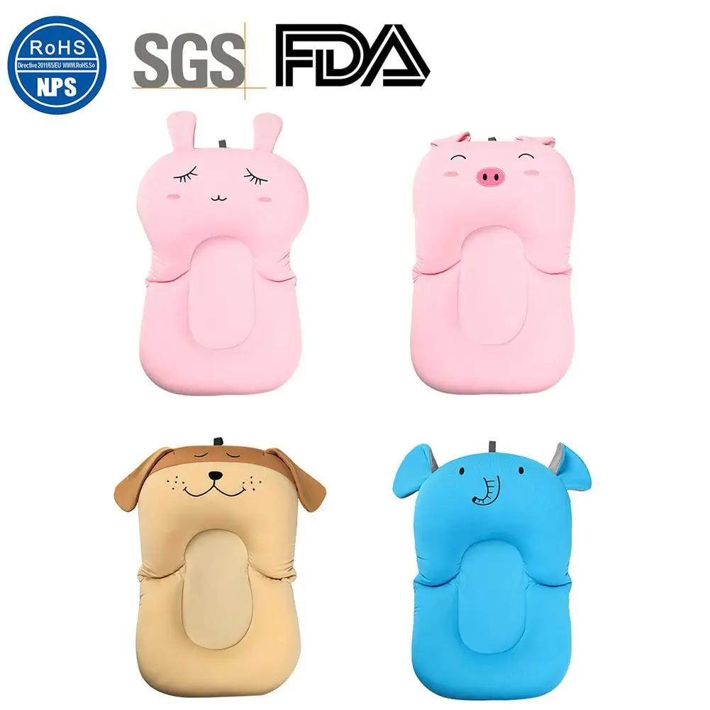 Cartoon Baby Safe Bath Mat Bathtub Infant Bath Pad Mesh Pocket Non-Slip Newborn Bath Bed Floating Cushion Infant Bathtub Mat