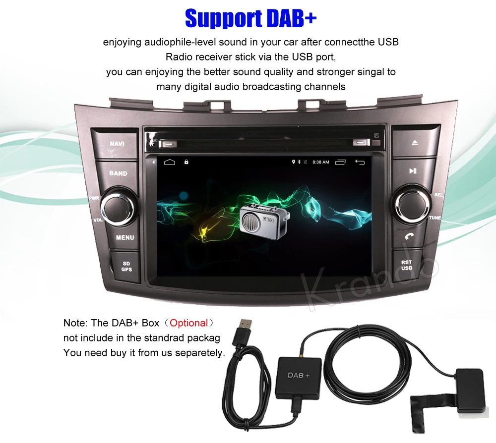Flash Deal Krando 7" Android 8.0 car audio radio gps dvd navigation multimedia system for Suzuki Swift 2012-2016 player WIFI 3G DAB+ 10