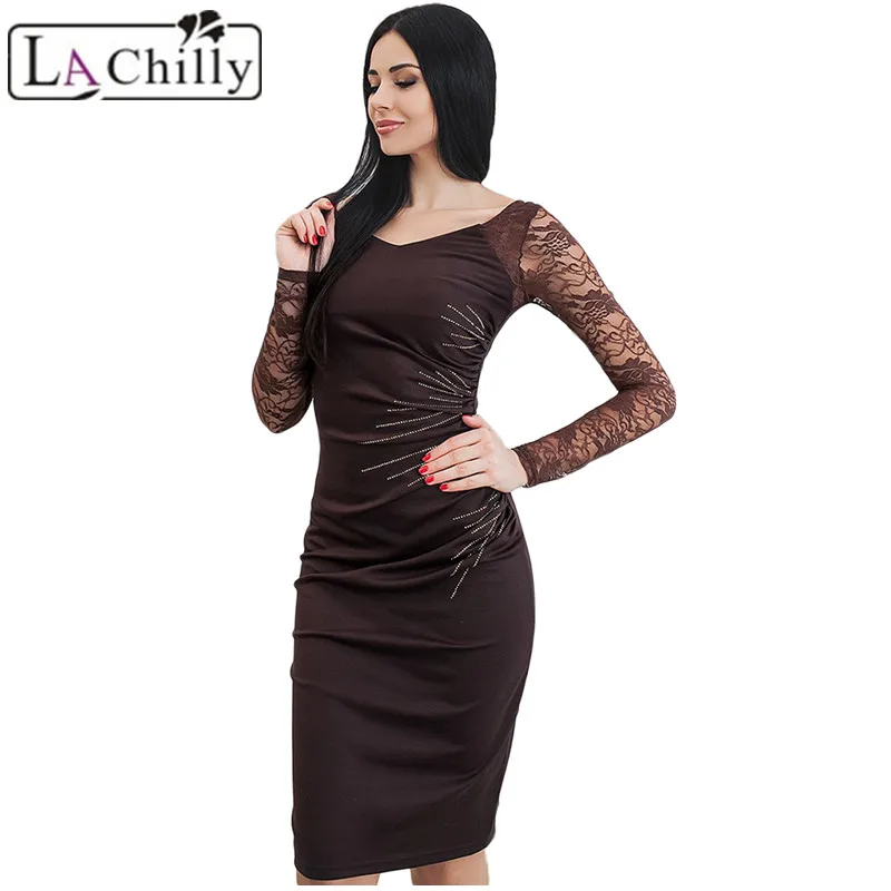 Black-Lace-Sleeve-Embroidery-Ruched-Sheath-Dress-LC61937-2-26250