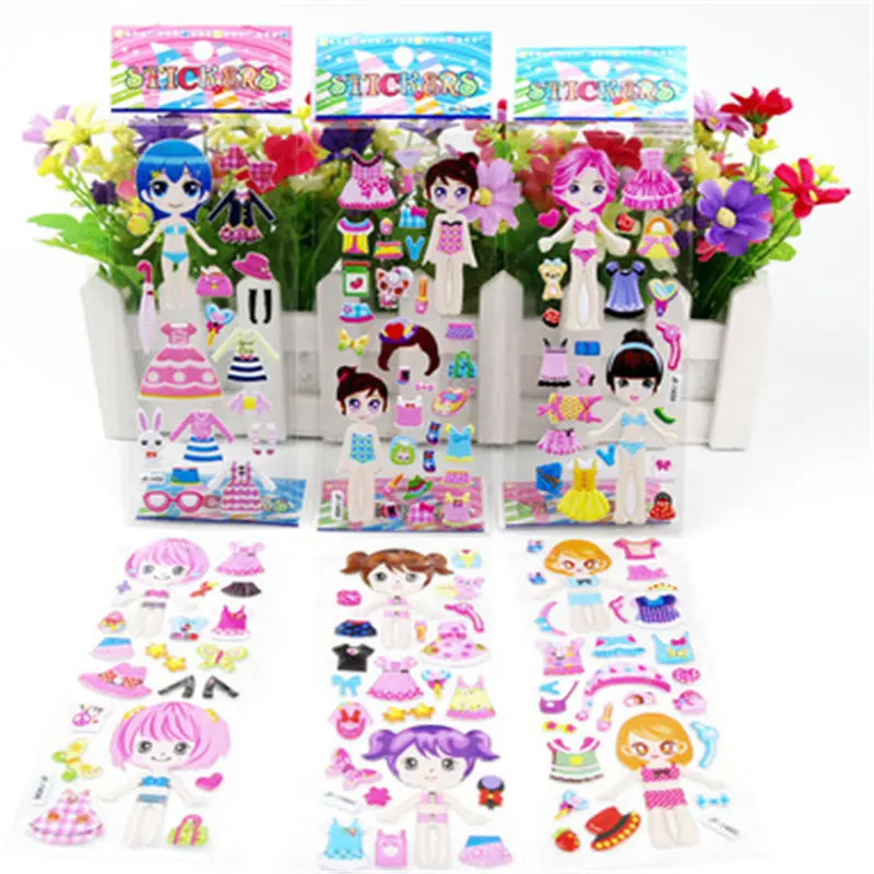 

Random 5Pcs Dress Up Girl 3D Sticker Children Toys Anime For DIY On Book Laptop Furniture Trunk Skateboard Kids Stickers Pack