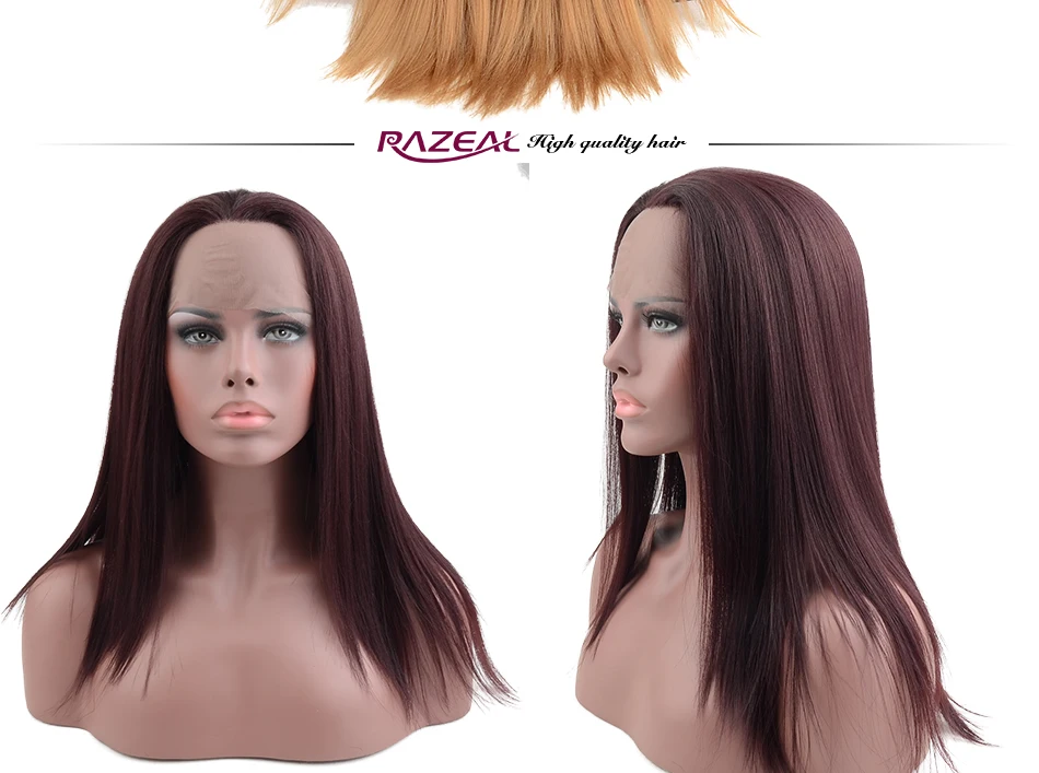 Razeal 18 ''Однотонная одежда Синтетические волосы на кружеве парик синтетические натуральный волос Длинные прямые парики афроамериканец жаропрочных волокна
