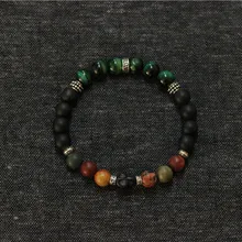 925-Sterling-Silver Men pulsera pulsera del estiramiento, hechos a mano verde del ojo del tigre cráneo pulseras hombres joyería accesorios