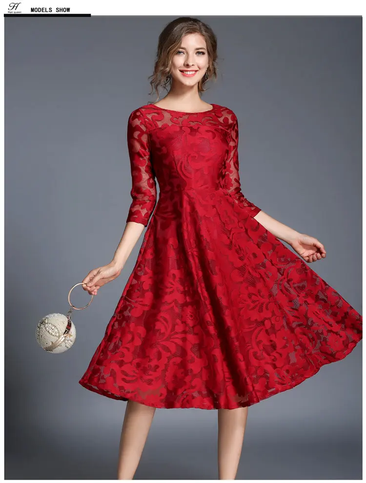 Autumn Lace Dress Casual Slim Fashion Women Dresses Hollow Out Large Size Dresses Women A-line Vintage Vestidos Mujer Robe Femme 2019 (1)