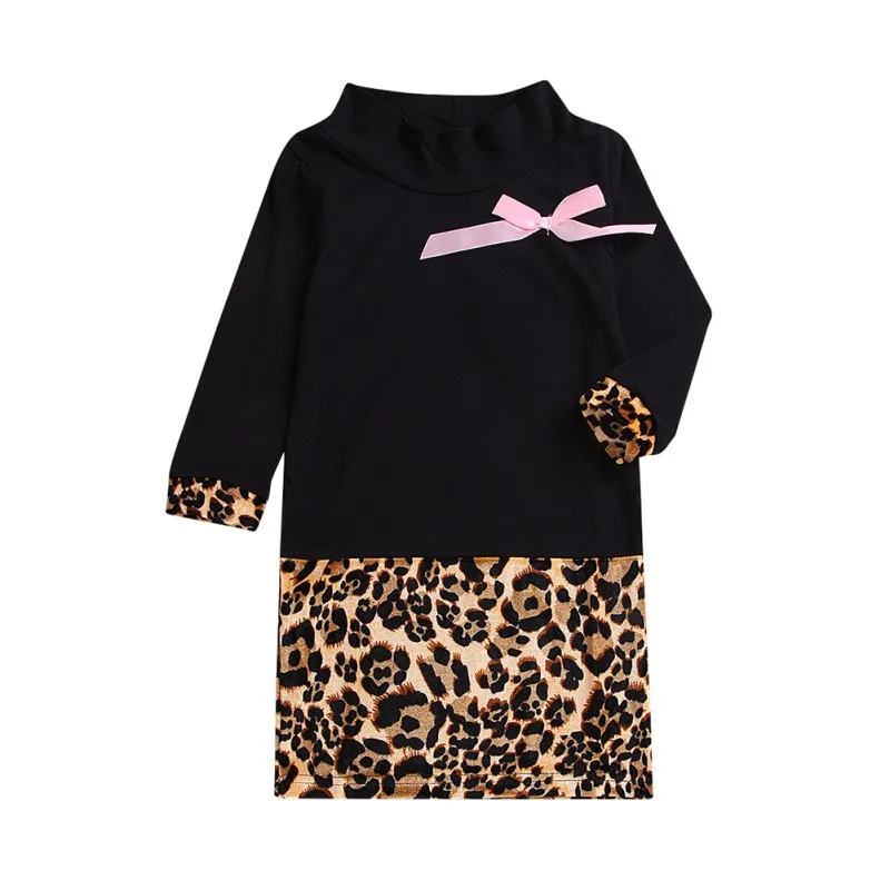

Summer Girl Dresses Kids Children Girl Long Sleeve Dress Soft Cotton Summer Leopard Bow Dress Hip Dresses