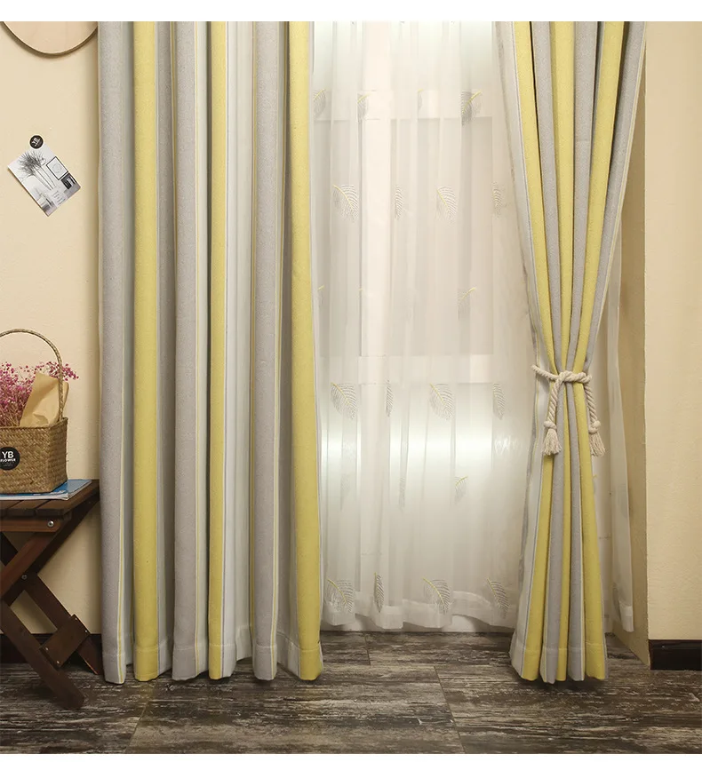 

Nordic Grey-Pink Collision,Stripe Dyeing Jacquard Physical Shading Living Room Curtain