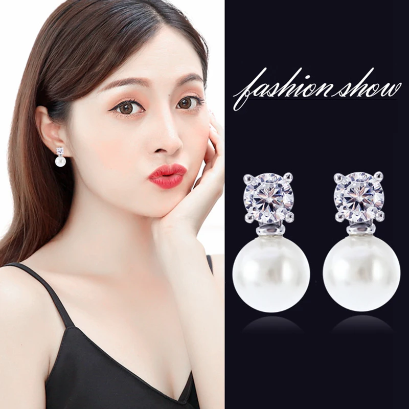 

Fashion Pearl Cubic Zirconia Earring Minimalism Simulated-Pearl Stud Earrings For Women Simple Banquet Earrings Jewelry DE115