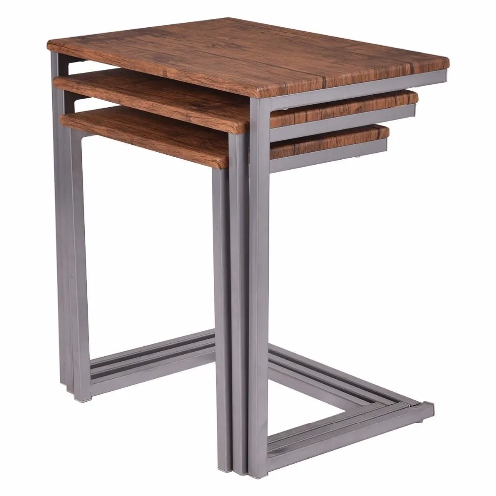 Giantex 3PCS Steel Stacking Nesting Coffee End Table Desk Set Nightstand Home Furniture HW52229 Giantex 3PCS Steel Stacking Nesting Coffee End Table Desk Set Nightstand Home Furniture HW52229