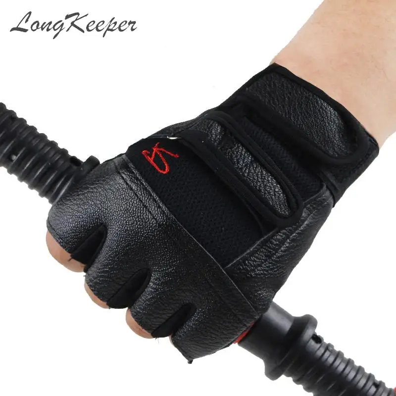 

LongKeeper PU Leather Fingerless Gloves Men Men Half Finger Sports Gloves Male Suede Easy-wear Fitness Mittens Luvas