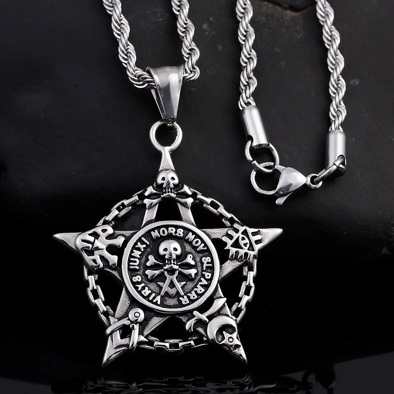 

New Retro Pentagram Pirate Titanium Steel Pendant Pentacle Couples