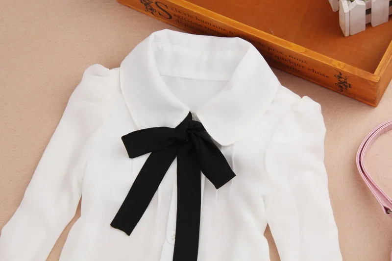 Блузки для девочек детская одежда для маленьких девочек школьная Блуза для девочек белые блузки с длинными рукавами и бантом детская рубашка От 2 до 16 лет
