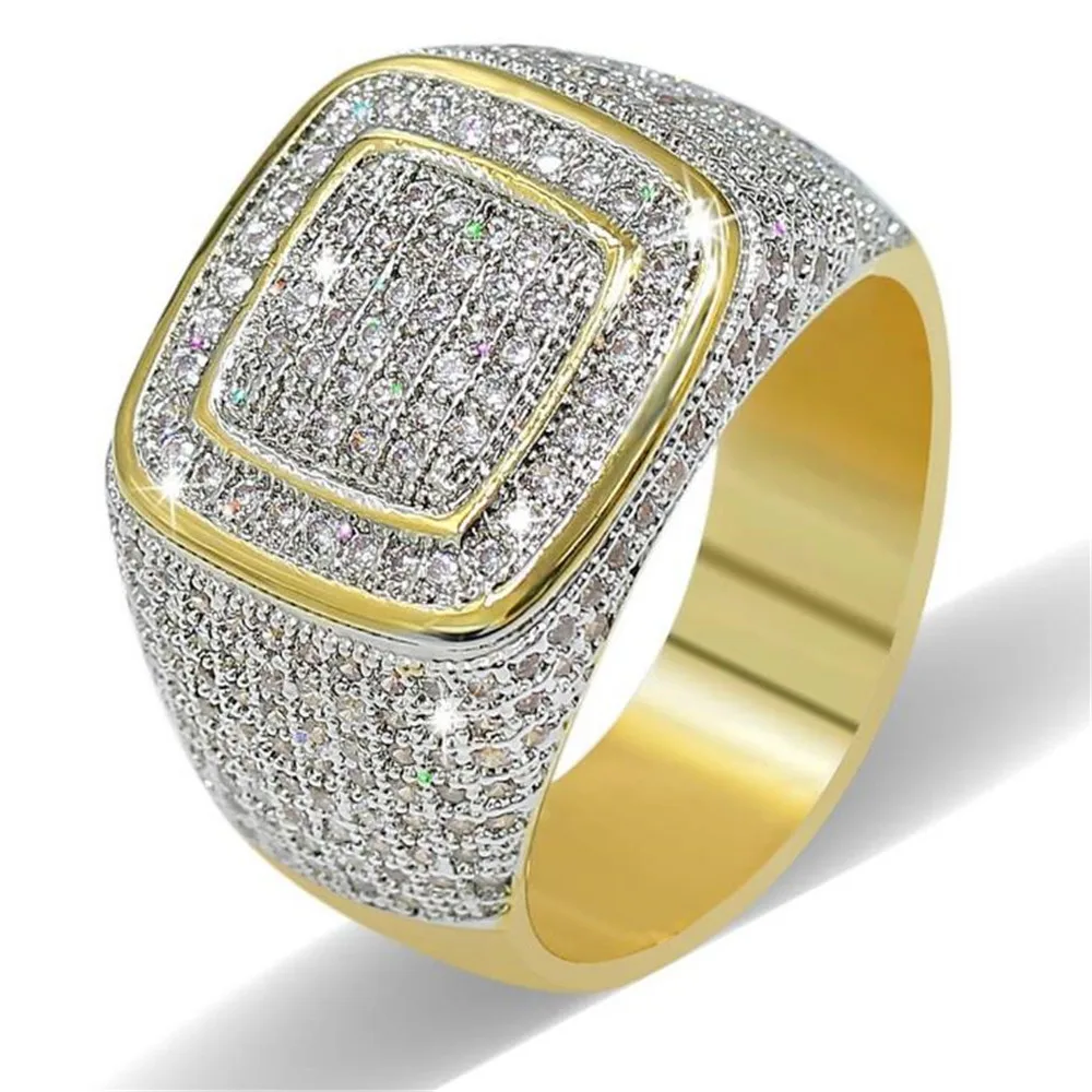 

YKNRBPH Gold Micro Inlaid Zircon Ring Hip Hop Series Festival men's Dance Party Fine Jewelry Rings