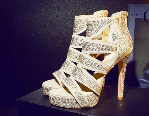 Plataforma plata En Zapatos Bandas Punta Cremallera De Oro 2019 Imitación Y Cristal Con Tobillo Diamantes Cruz Bling Tacones Mujer Alto Delgado q5Rxx4w