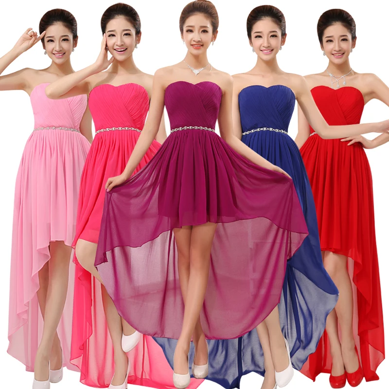 Женское асимметричное платье SSYFashion короткое шифоновое подружки невесты без