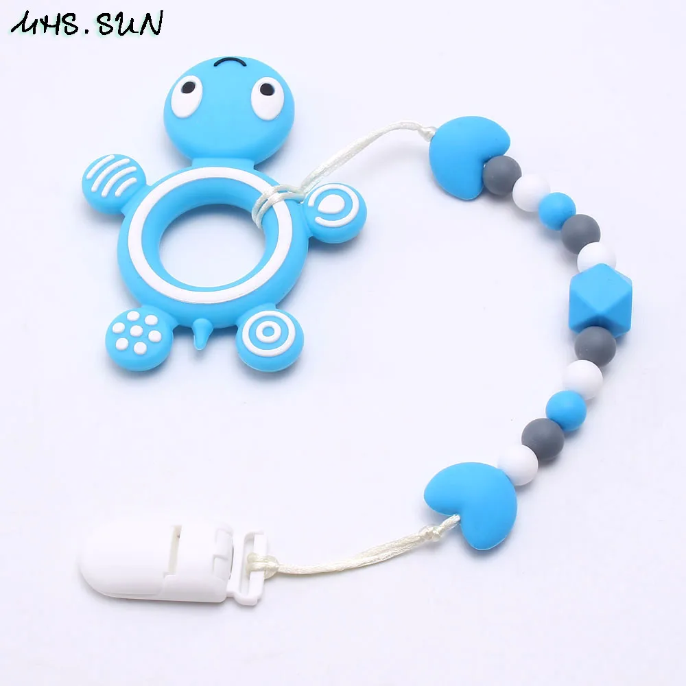 3 Chain with teether MHS. SUN детская силиконовая соска с зажимом на цепочке Милая черепаха для прорезывания зубов для новорожденных Жевательная Прорезыватель для зубов держатель на цепочке для кормления ювелирные изделия - Окраска металла: 3 Chain with teether