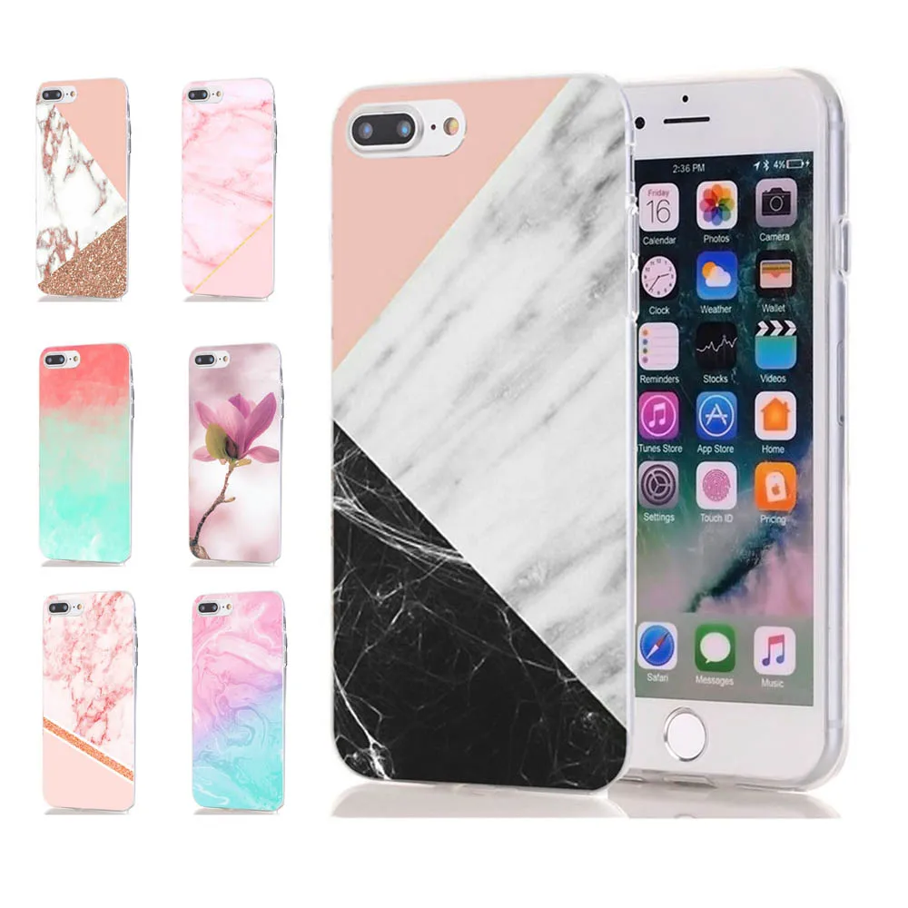 MLCRIYG Soft Phone Case For iPhone 6 6S Plus 7 7Plus 8Plus X TPU Colorful Marbling Flower Leaf Pattern Fundas C072 |